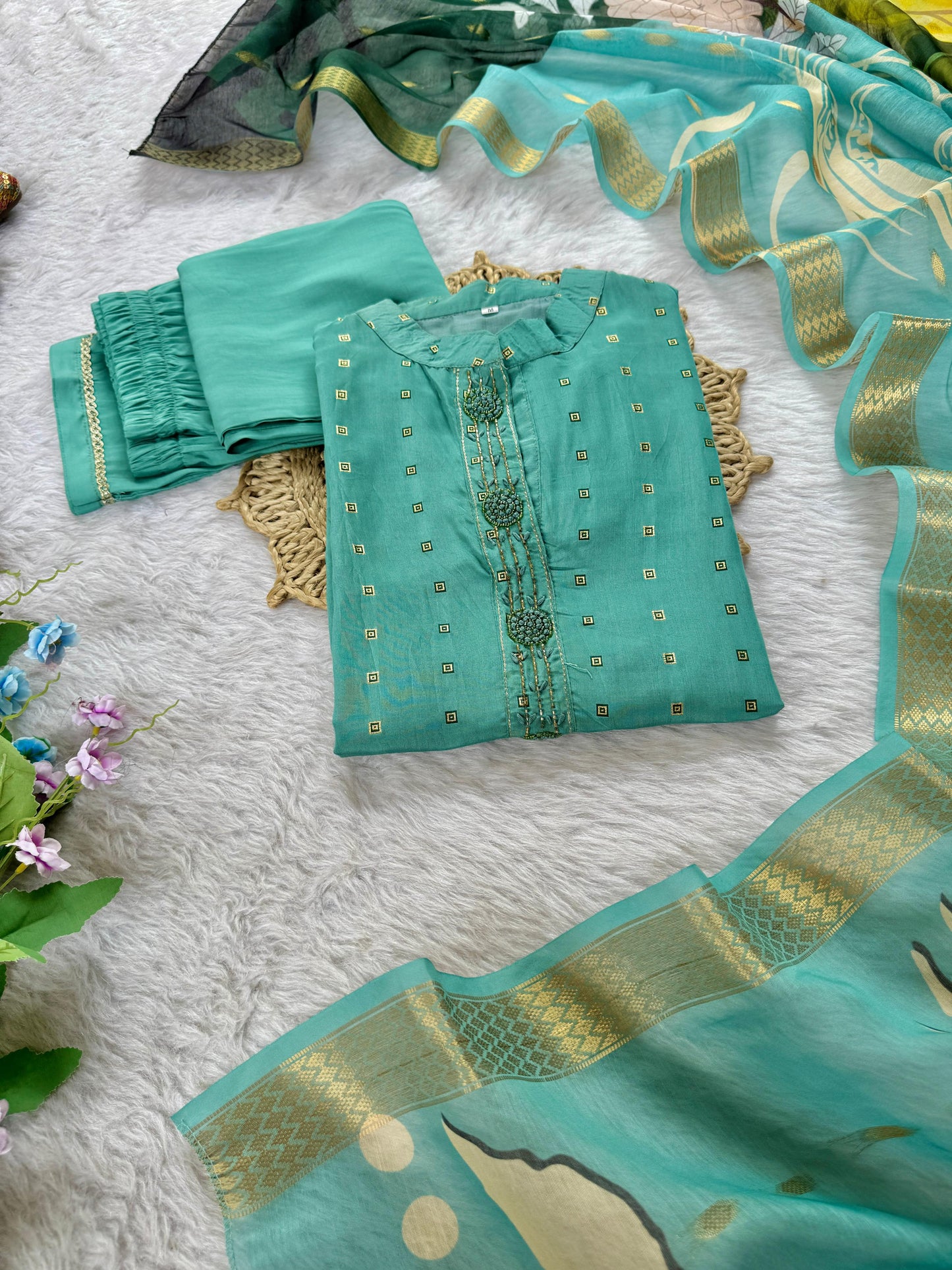 Elegant Chanderi Kurta Set With Designer Dupatta