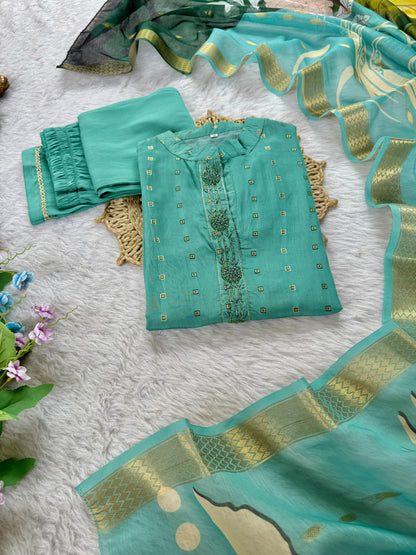Elegant Chanderi Kurta Set With Designer Dupatta