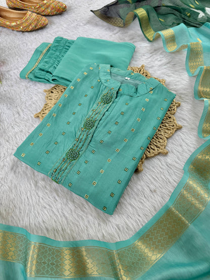Elegant Chanderi Kurta Set With Designer Dupatta