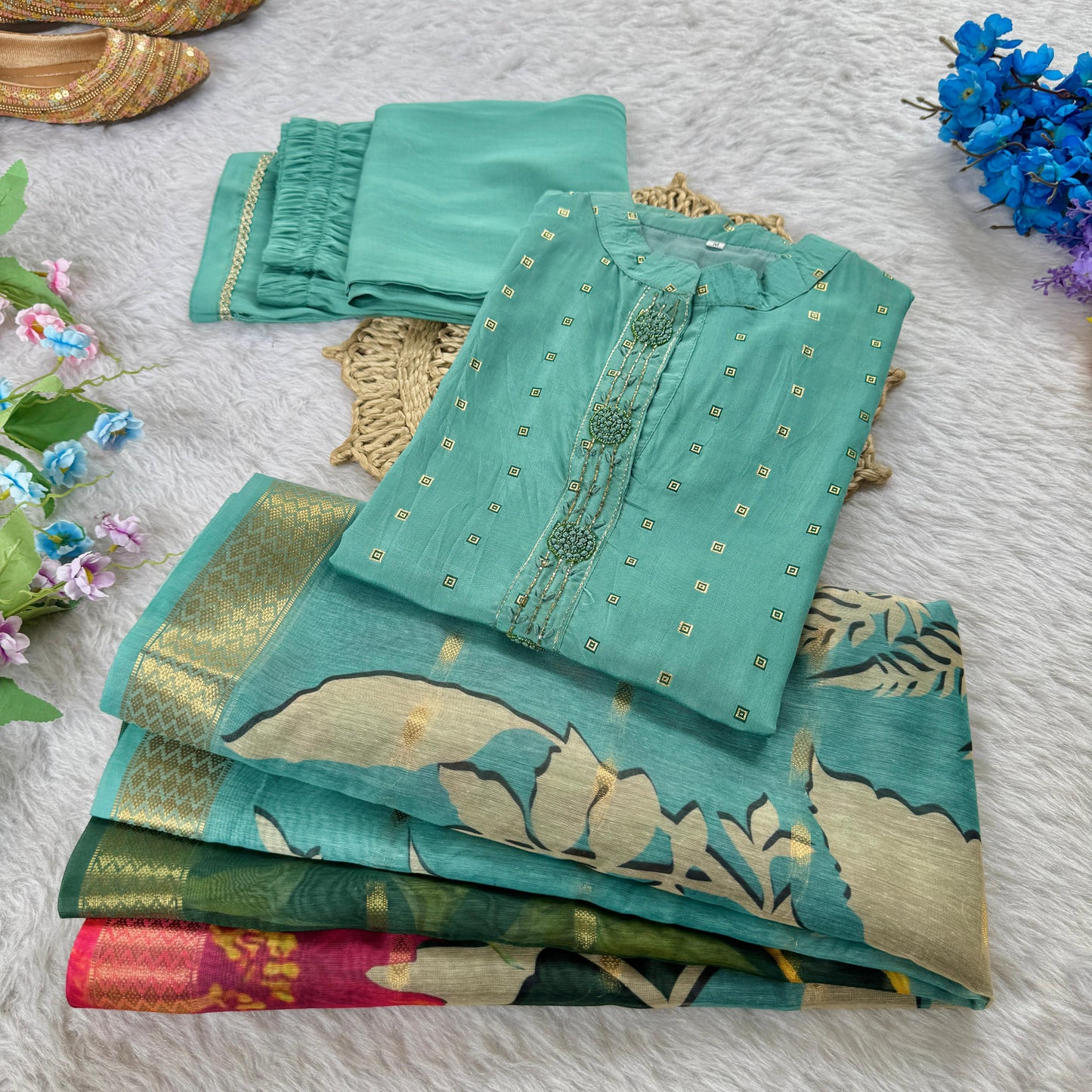 Elegant Chanderi Kurta Set With Designer Dupatta