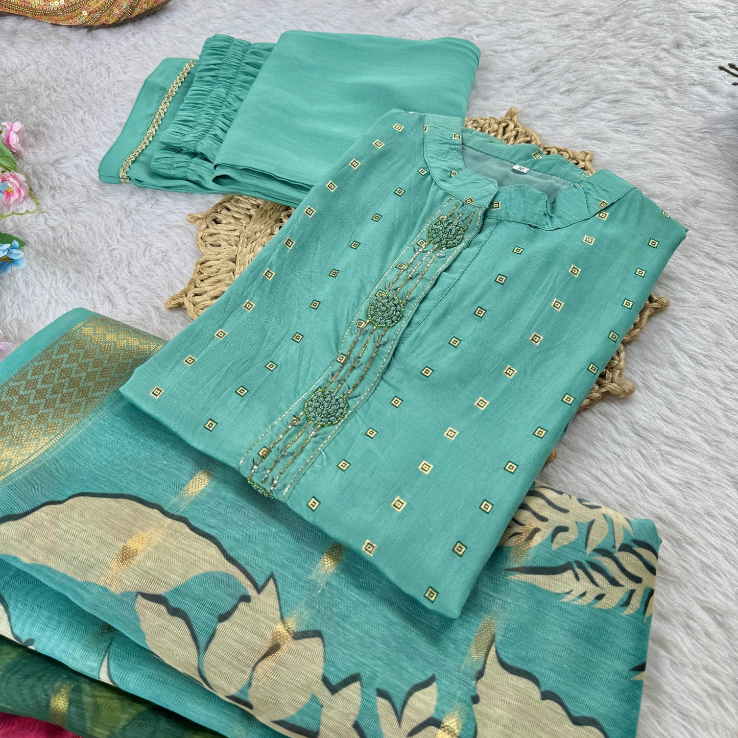 Elegant Chanderi Kurta Set With Designer Dupatta