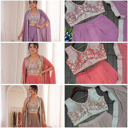 Designer Party Wear Shrug With Sharara Set