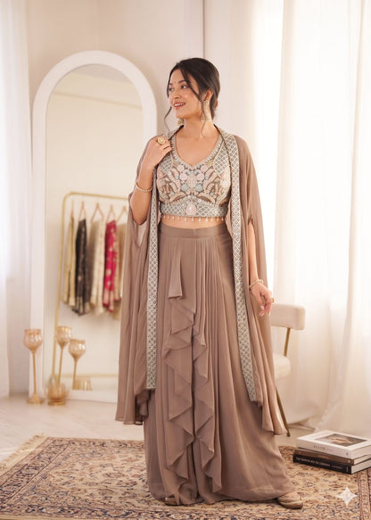 Designer Party Wear Shrug With Sharara Set