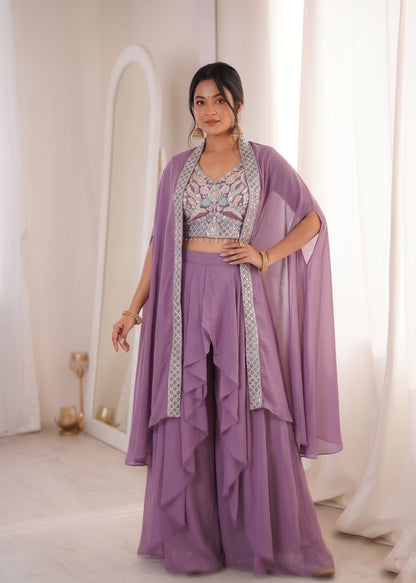 Designer Party Wear Shrug With Sharara Set