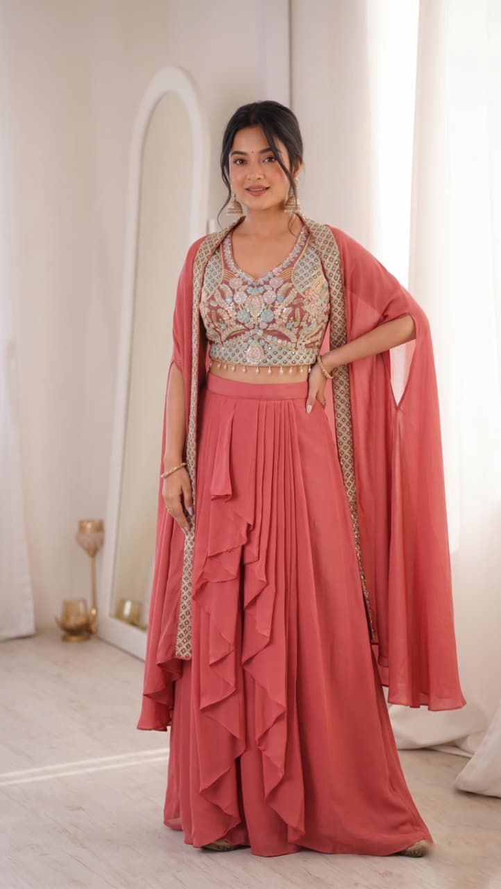 Designer Party Wear Shrug With Sharara Set