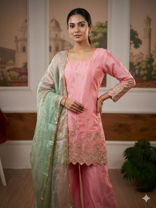 Stunning Designer Kurti, Plazo, Dupatta Set