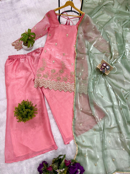Stunning Designer Kurti, Plazo, Dupatta Set