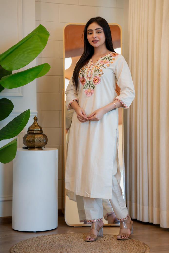 Elegant Khadi Cotton Embroidered Co-ord Set