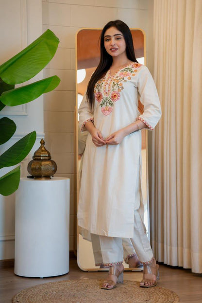 Elegant Khadi Cotton Embroidered Co-ord Set