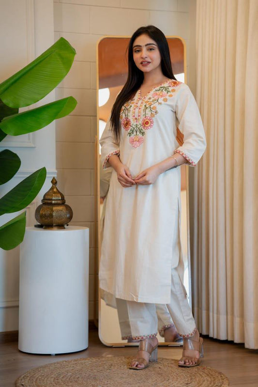 Elegant Khadi Cotton Embroidered Co-ord Set