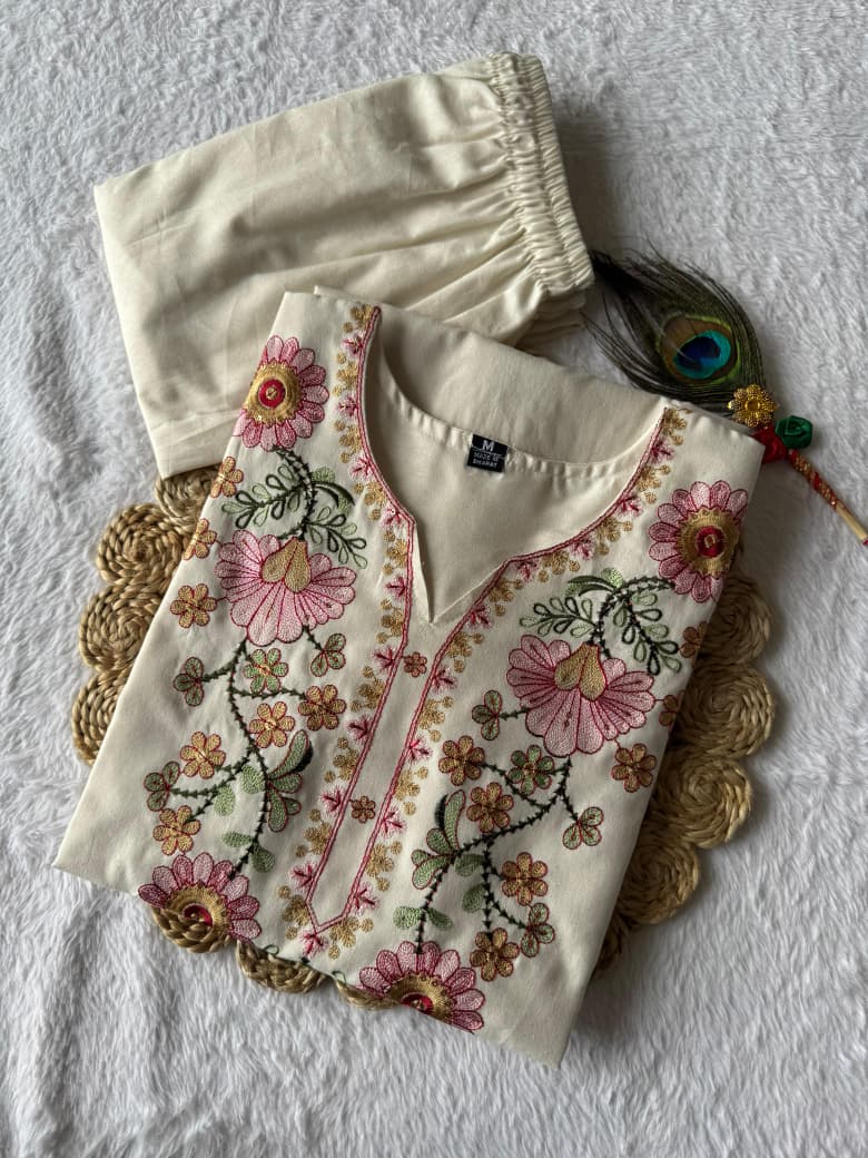Elegant Khadi Cotton Embroidered Co-ord Set