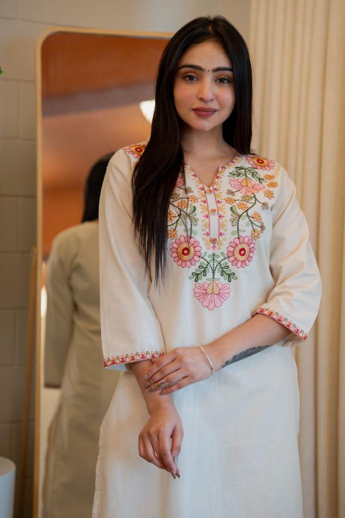 Elegant Khadi Cotton Embroidered Co-ord Set