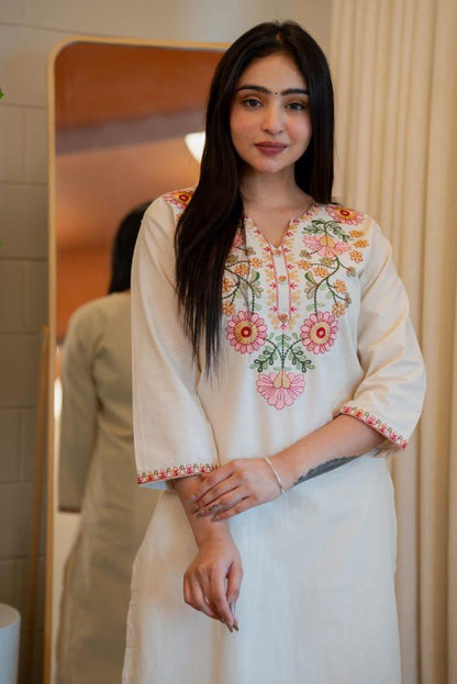 Elegant Khadi Cotton Embroidered Co-ord Set