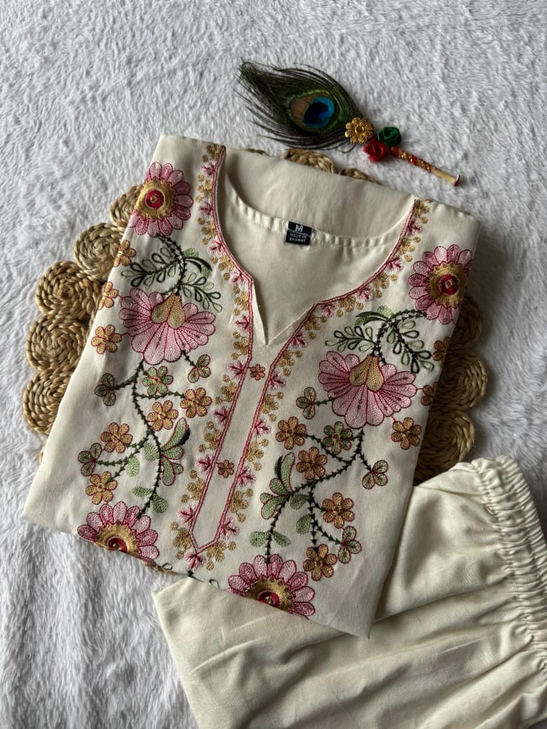 Elegant Khadi Cotton Embroidered Co-ord Set