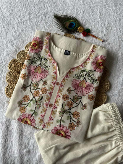 Elegant Khadi Cotton Embroidered Co-ord Set