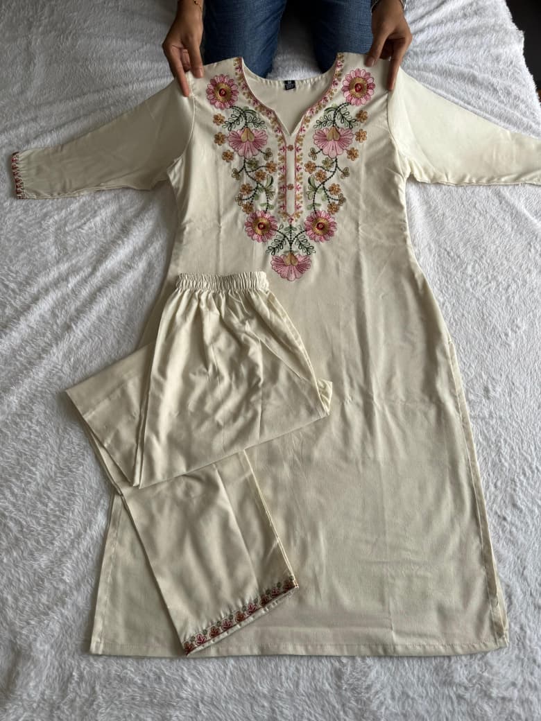 Elegant Khadi Cotton Embroidered Co-ord Set