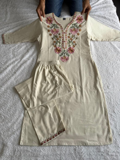 Elegant Khadi Cotton Embroidered Co-ord Set