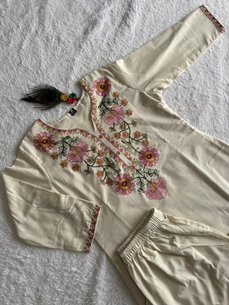 Elegant Khadi Cotton Embroidered Co-ord Set