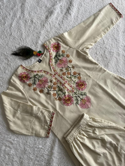 Elegant Khadi Cotton Embroidered Co-ord Set
