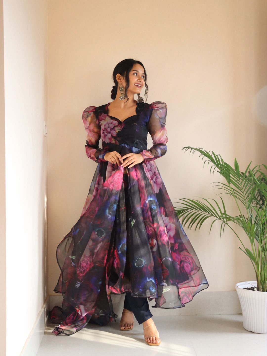 Designer Floral Organza Anarkali Set