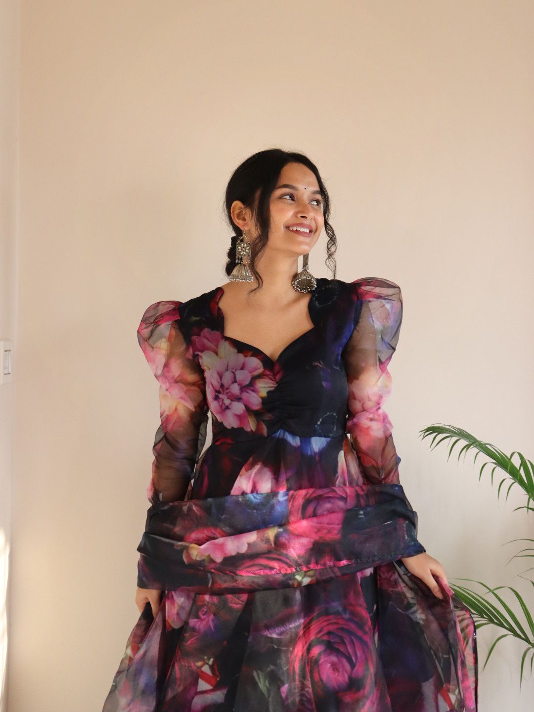 Designer Floral Organza Anarkali Set