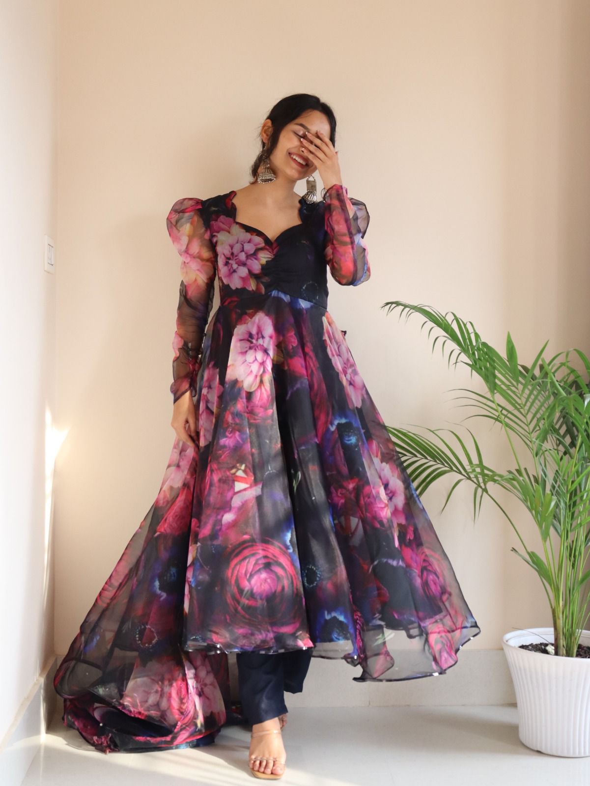 Designer Floral Organza Anarkali Set
