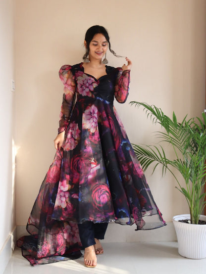 Designer Floral Organza Anarkali Set