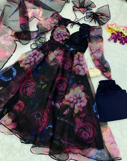 Designer Floral Organza Anarkali Set