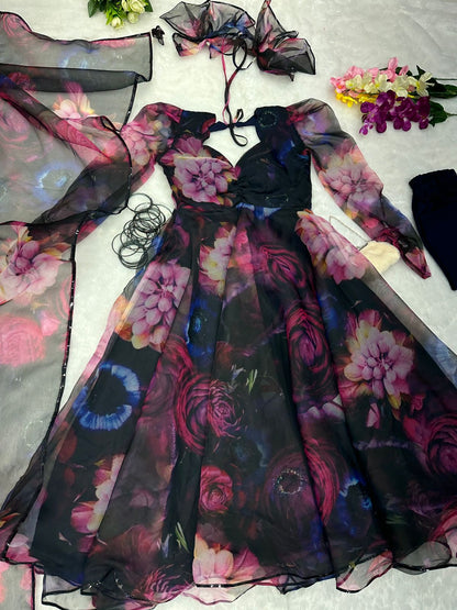 Designer Floral Organza Anarkali Set