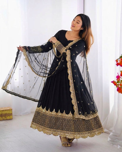 Sparkling Embroidered Anarkali Gown And Dupatta Set