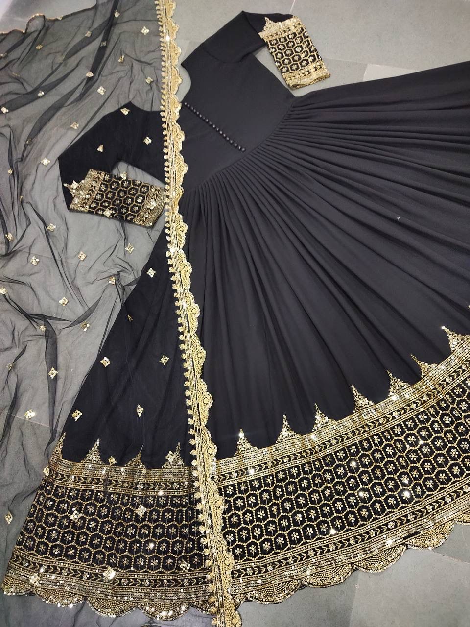 Sparkling Embroidered Anarkali Gown And Dupatta Set