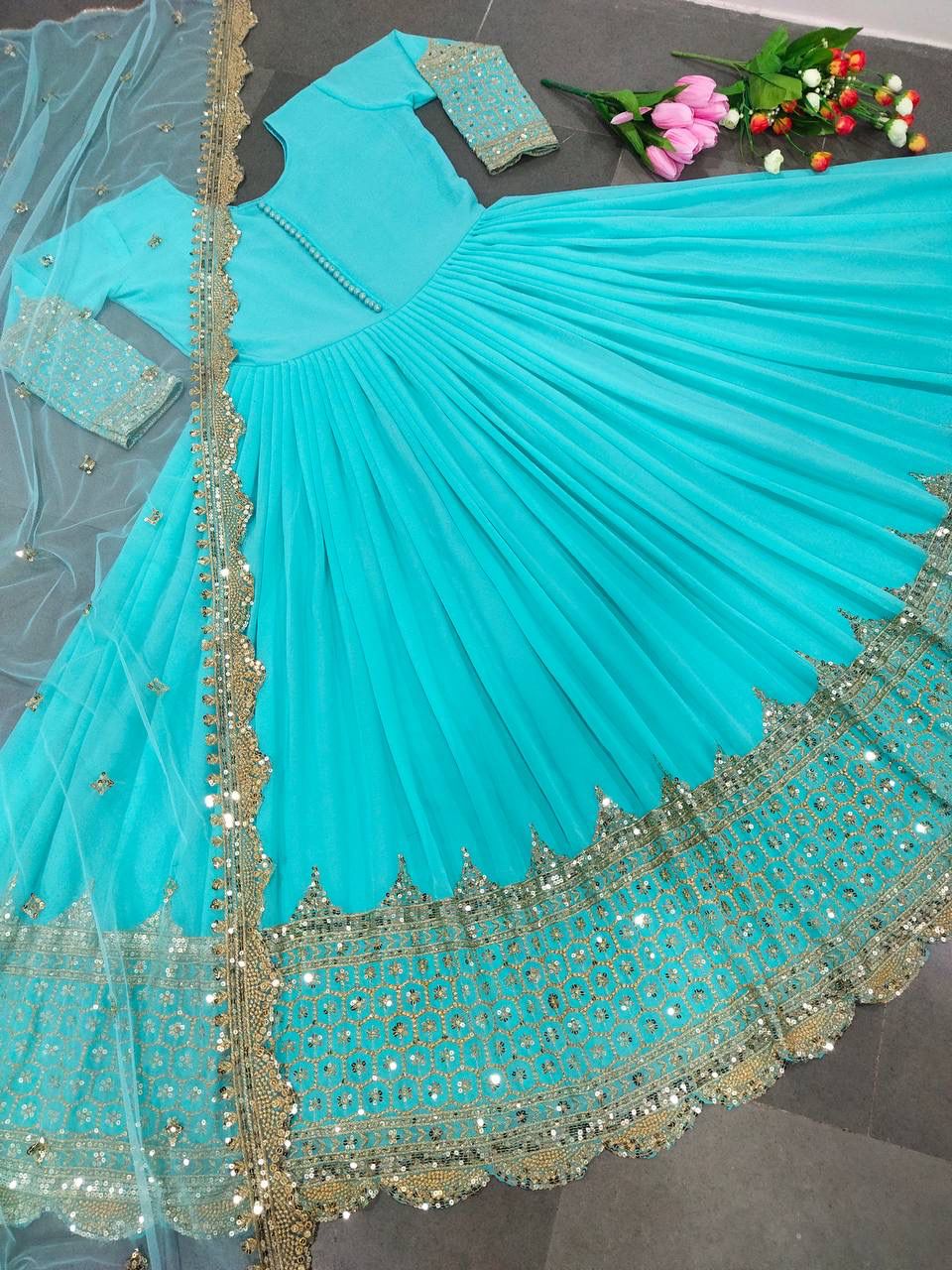 Sparkling Embroidered Anarkali Gown And Dupatta Set