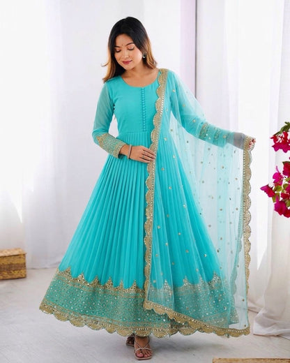 Sparkling Embroidered Anarkali Gown And Dupatta Set