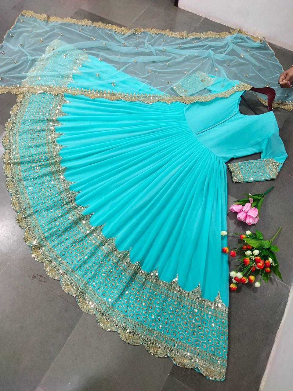 Sparkling Embroidered Anarkali Gown And Dupatta Set
