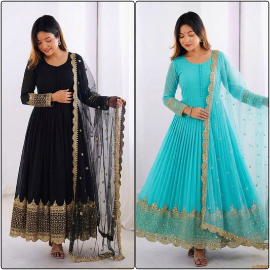 Sparkling Embroidered Anarkali Gown And Dupatta Set