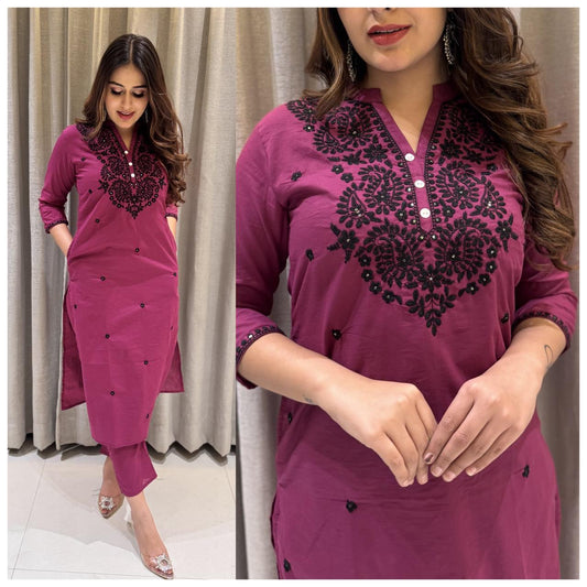 Charming Yoke Embroidery Kurti Afghani Pant Set