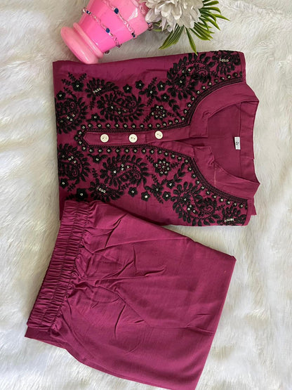 Charming Yoke Embroidery Kurti Afghani Pant Set