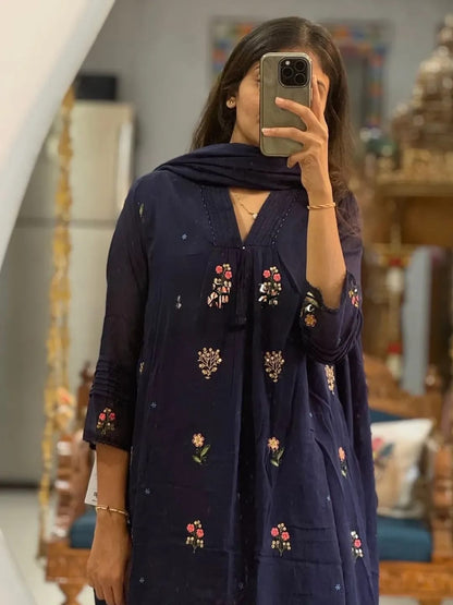 Stylish Jaipuri Embroidered Cotton Kurta Set