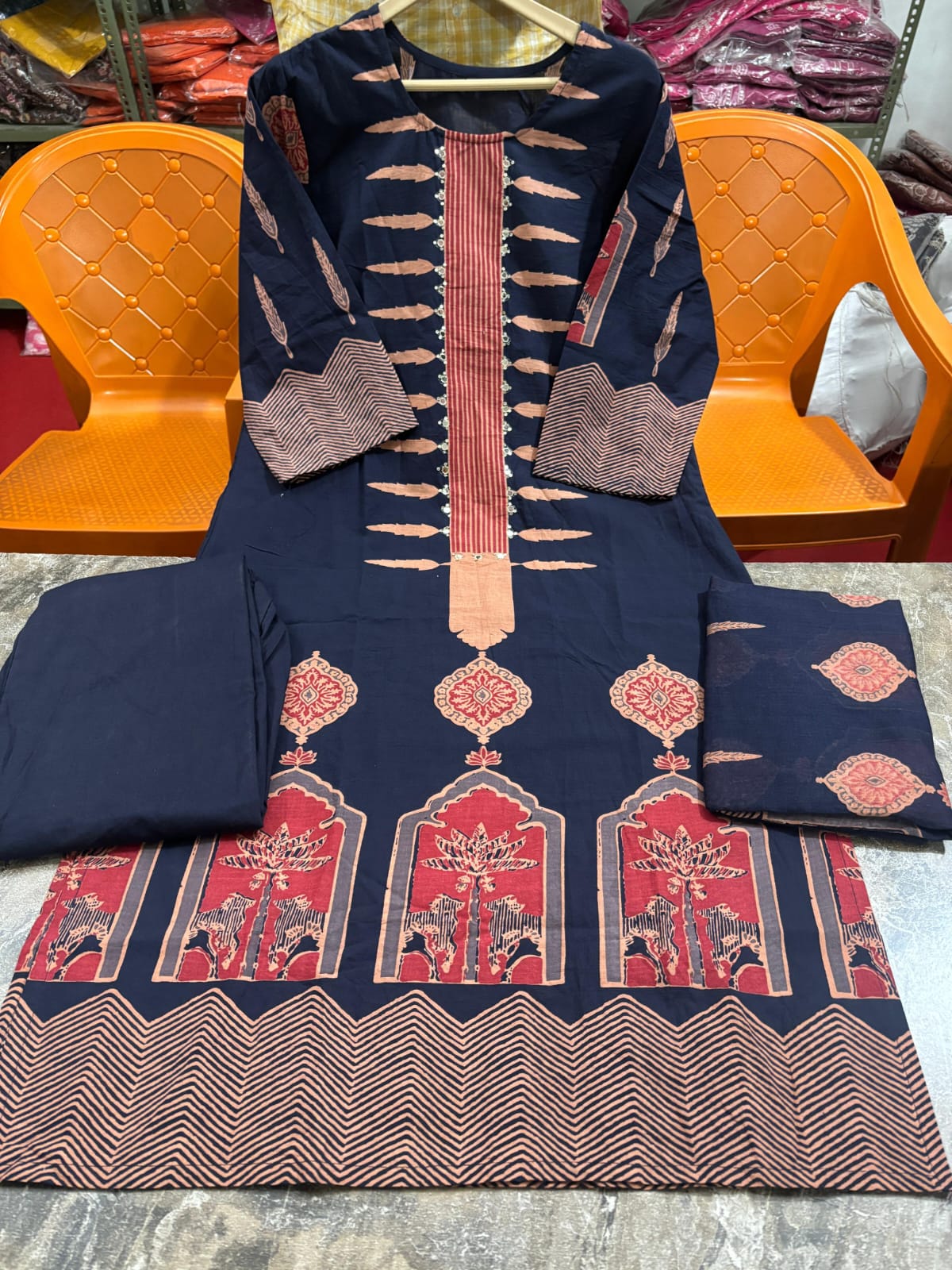 Elegant Printed Cotton Kurta 3-Piece Set