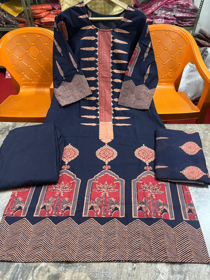 Elegant Printed Cotton Kurta 3-Piece Set