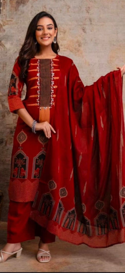 Elegant Printed Cotton Kurta 3-Piece Set