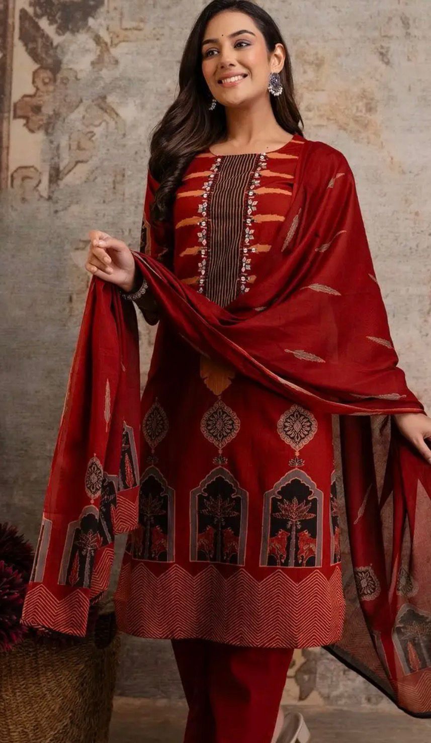 Elegant Printed Cotton Kurta 3-Piece Set