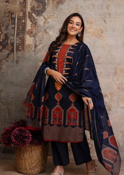 Elegant Printed Cotton Kurta 3-Piece Set