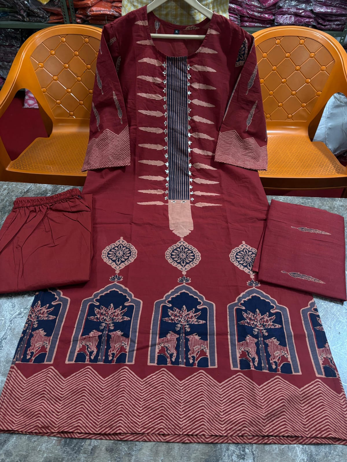 Elegant Printed Cotton Kurta 3-Piece Set