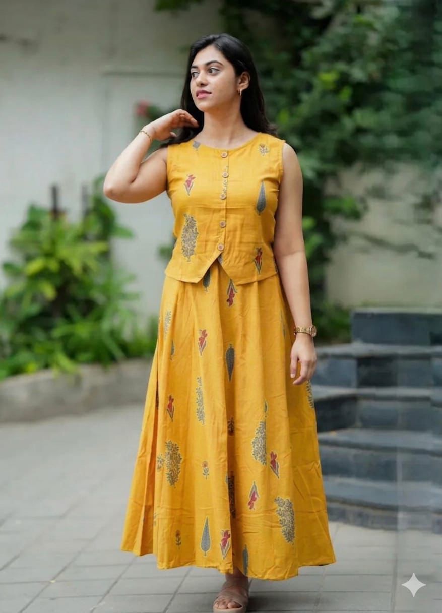 Sunshine Printed Cotton Skirt Top Set