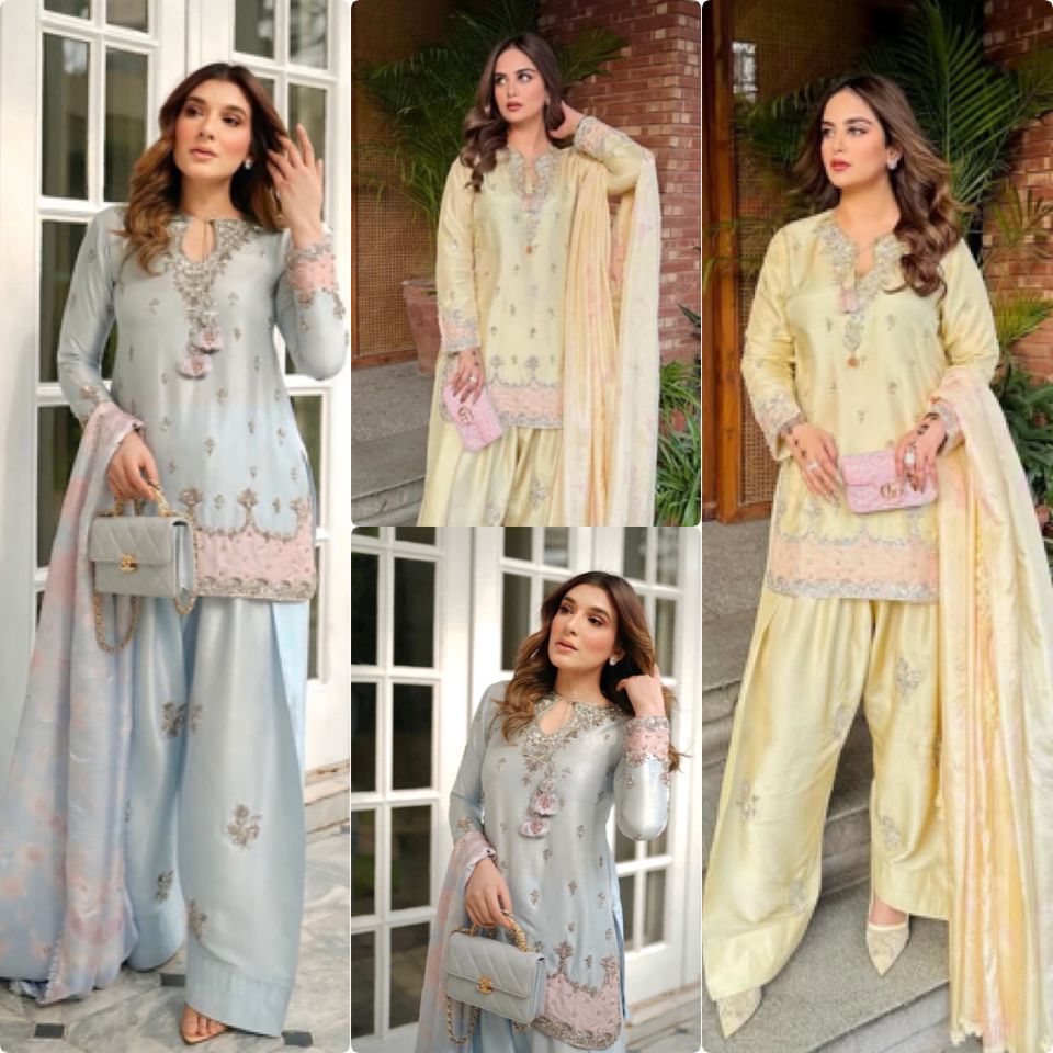 Party Wear Satin Kurti Farshi Salwar Set