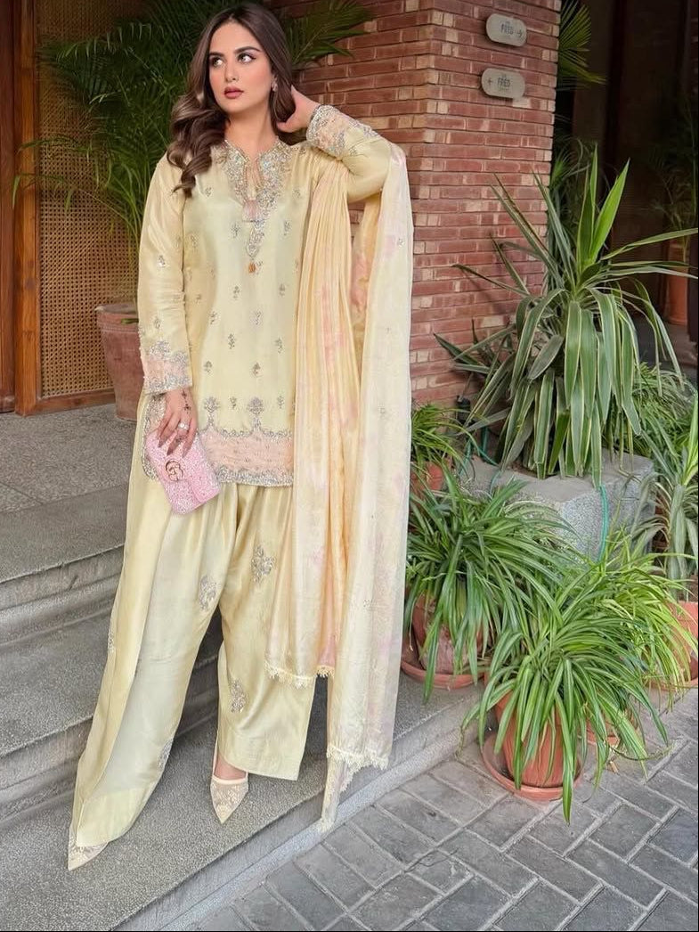 Party Wear Satin Kurti Farshi Salwar Set