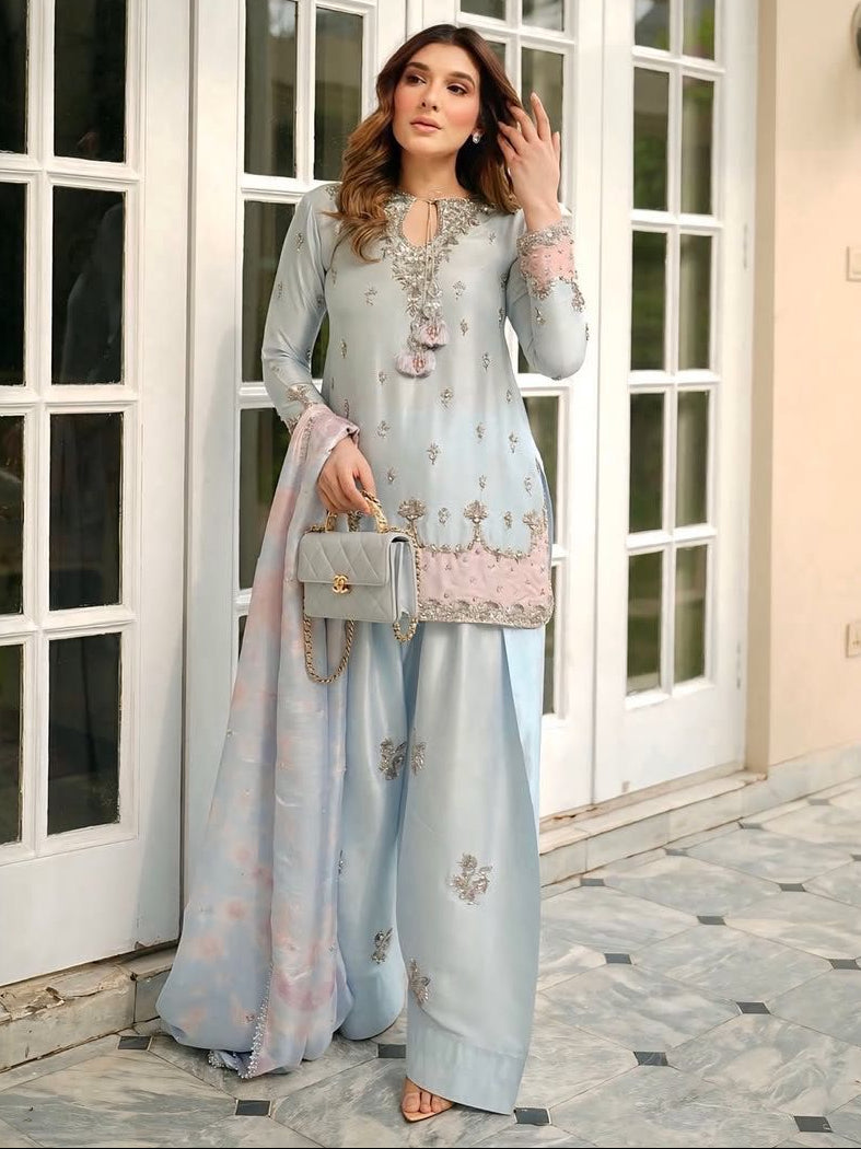 Party Wear Satin Kurti Farshi Salwar Set