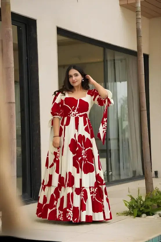 Floral Printed Crape Maxi Dress