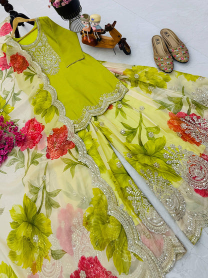 Stunning Designer Chinon Kurti Plazzo Set